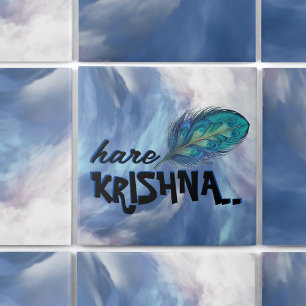Azulejo "Hare Krishna" Peacock Feather Hindu