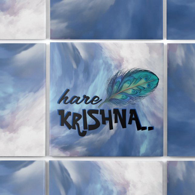 Azulejo "Hare Krishna" Peacock Feather Hindu (Subido por el creador)