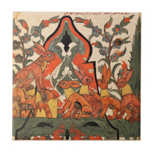 Azulejo Hares Fable Rey Renacimiento Indio