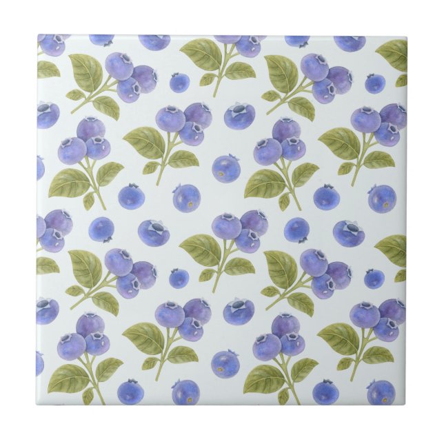 Azulejo Harina de arándano azul con hojas azul claro (Frente)