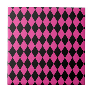 Azulejo Harlequin rosa caliente y negro