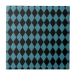 Azulejo Harlequin Verde azulado y negro<br><div class="desc">El estilo clásico tradicional de los elegantes diamantes de Harlequin en verde azul contemporáneo verde azulado y negro</div>