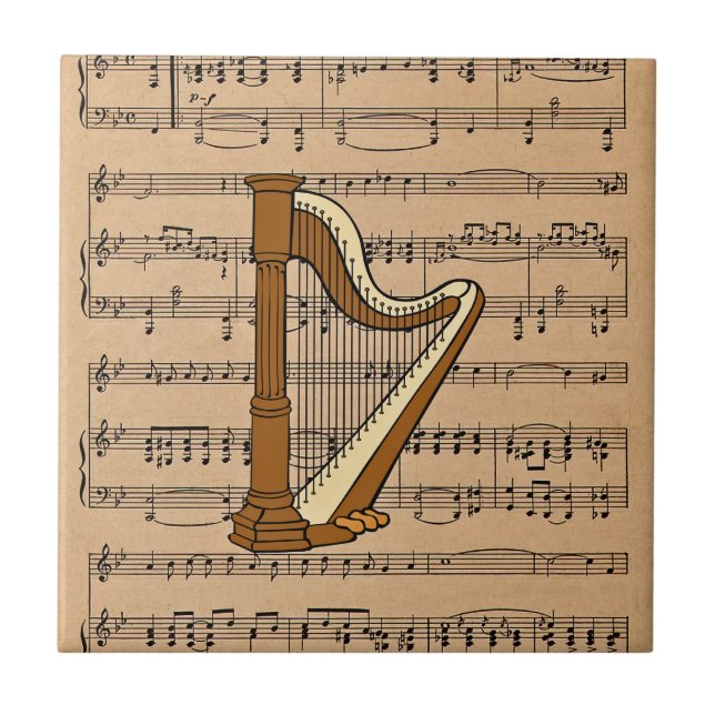 Azulejo Harp con fondo de música de hojas (Frente)