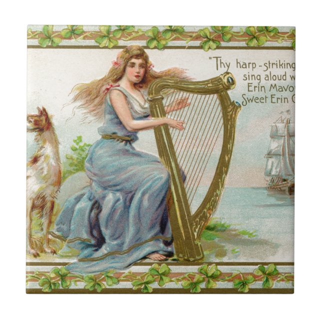 Azulejo Harp & lady del día de San Patrick original (Frente)