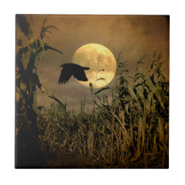 Azulejo Harvest Moon Crow