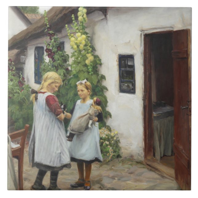 Azulejo ¿Has Visto Mi Gatito? (por H.A. Brendekilde) (Frente)