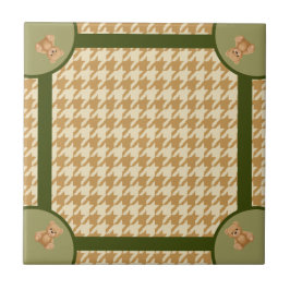 Azulejo Haut Houndstooth con Oso de Peluche,