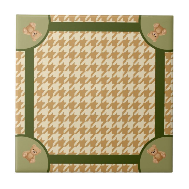 Azulejo Haut Houndstooth con Oso de Peluche, (Frente)