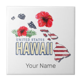Azulejo Hawaii Mapa del Estado Retro de Estados Unidos USA