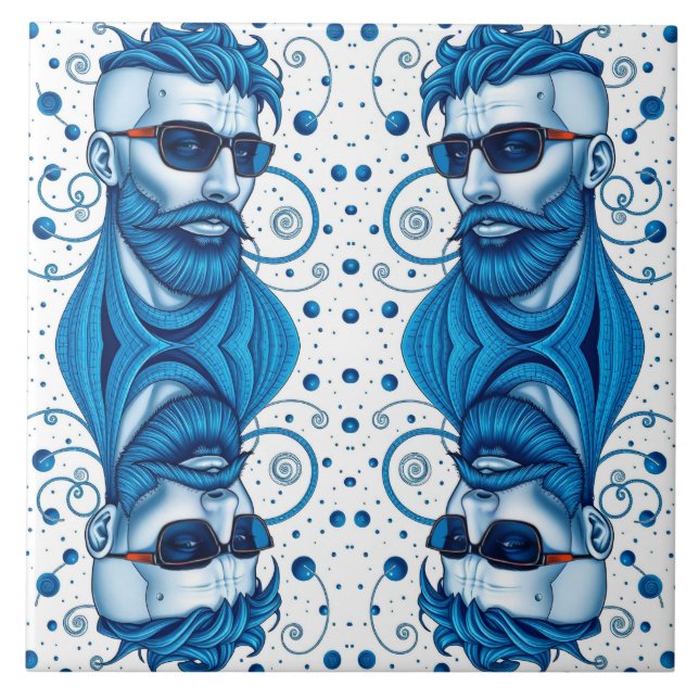 Azulejo Head Of Bearded Blue Alien With Glasses Sci-Fi Art (Frente)