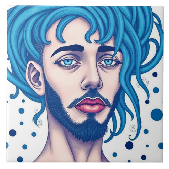 Azulejo Head Of Bearded Blue Haired Alien Sci-Fi Art (Frente)