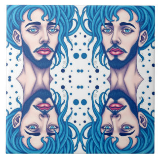 Azulejo Head Of Bearded Blue Haired Alien Sci-Fi Art