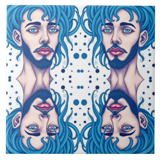 Azulejo Head Of Bearded Blue Haired Alien Sci-Fi Art (Frente)