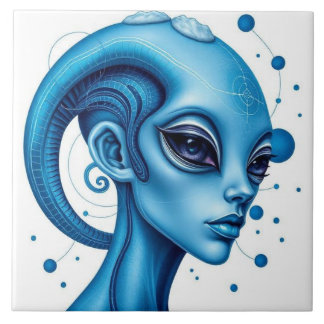 Azulejo Head Of Blue Alien Closeup Sci-Fi Art