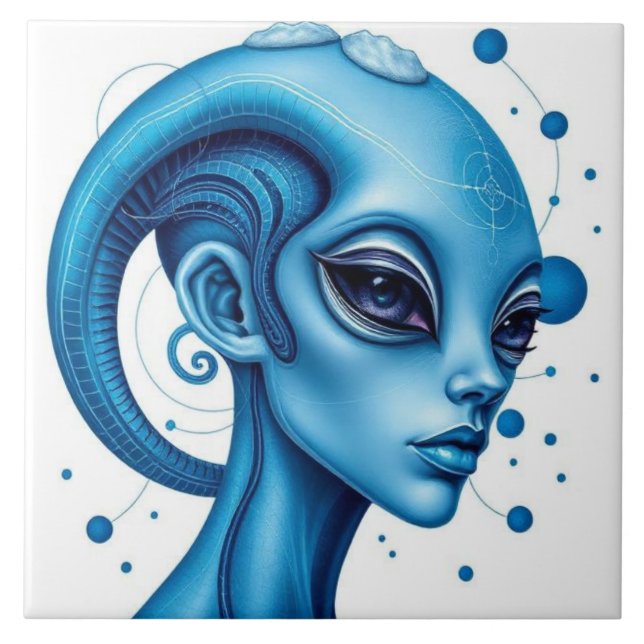 Azulejo Head Of Blue Alien Closeup Sci-Fi Art (Frente)