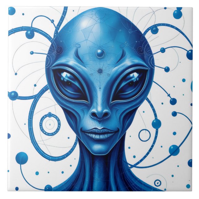 Azulejo Head Of Blue Alien Closeup Sci-Fi Art (Frente)