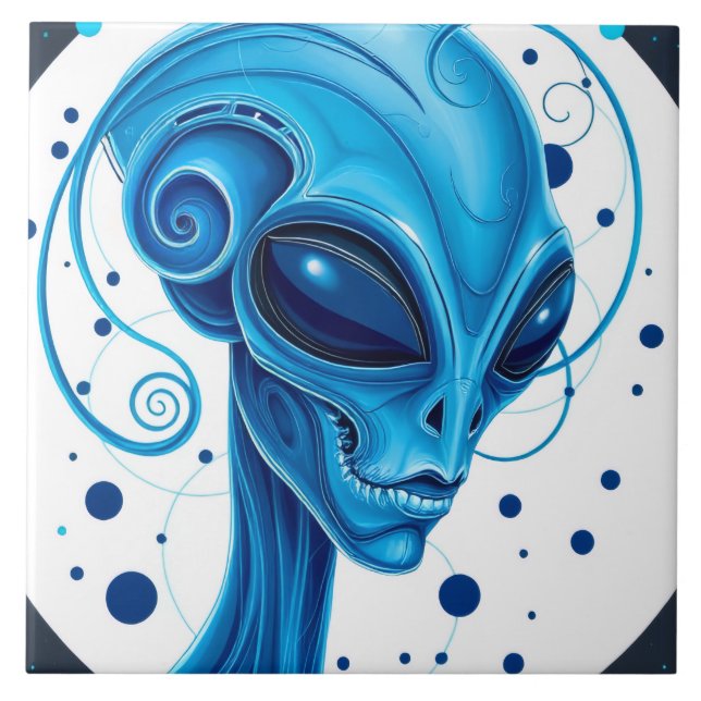 Azulejo Head Of Blue Alien Closeup Sci-Fi Art (Frente)