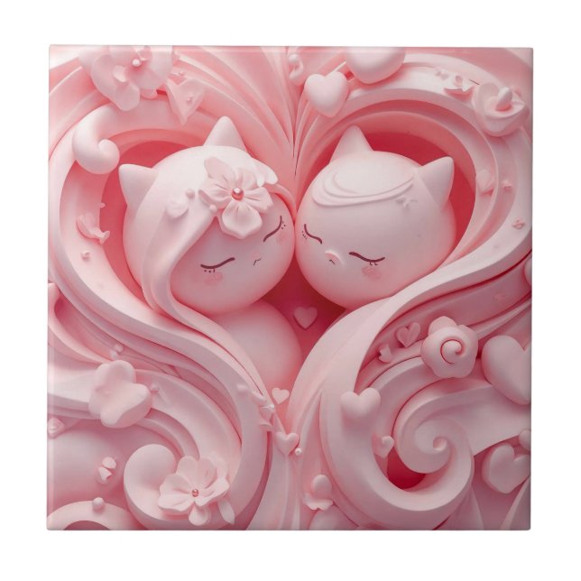 Azulejo Heartbound Cats in Pastel Pink (Frente)