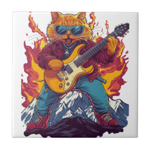 Azulejo Heavy Meowtal – camiseta gráfica de gato rockero p
