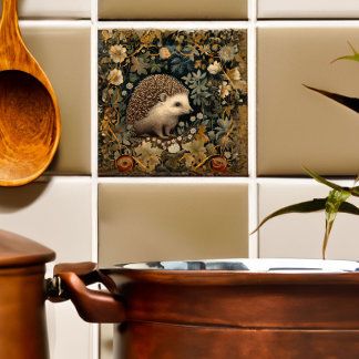 Azulejo Hedgehog al estilo del bosque William Morris