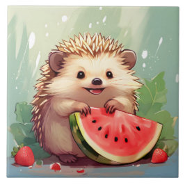 Azulejo Hedgehog disfrutando de una sandía