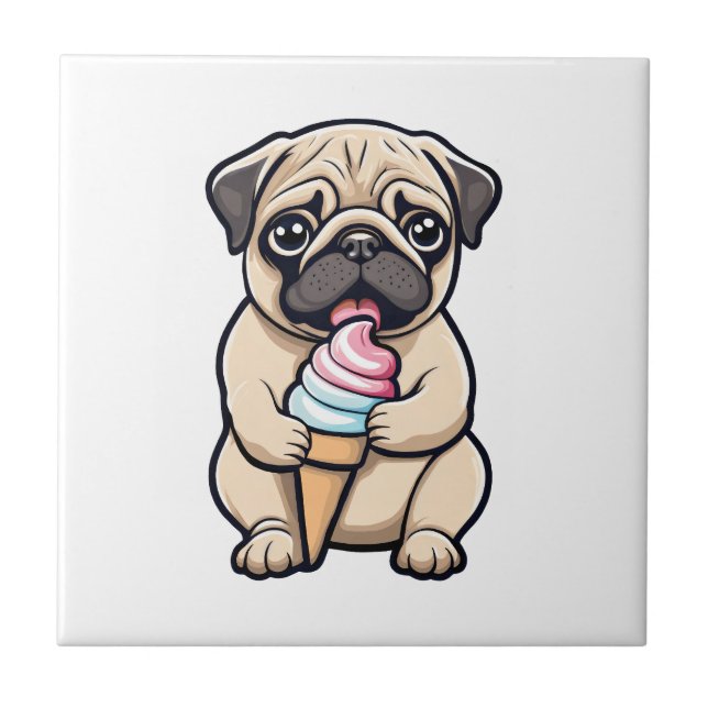 Azulejo Helado de pug lamiendo (Frente)