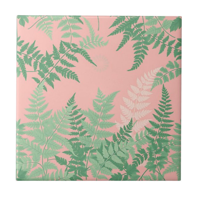 Azulejo Helecho de hoja rosa sonrosado verde botánico mode (Frente)
