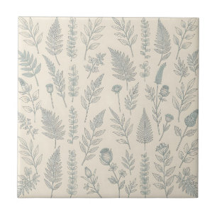 Azulejo Helechos Flores Silvestres Botánicas Verde Salvia