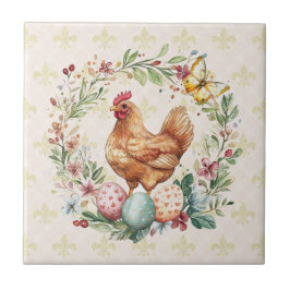 Azulejo Hen Fleur de Lis Tile Coaster