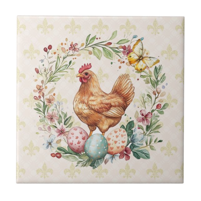 Azulejo Hen Fleur de Lis Tile Coaster (Frente)