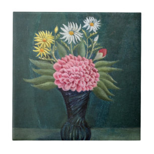 Azulejo Henri Rousseau - Dalia y margaritas en un jarrón