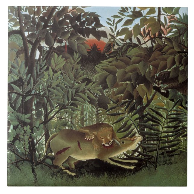 Azulejo Henri Rousseau - El león hambriento atacando (Frente)