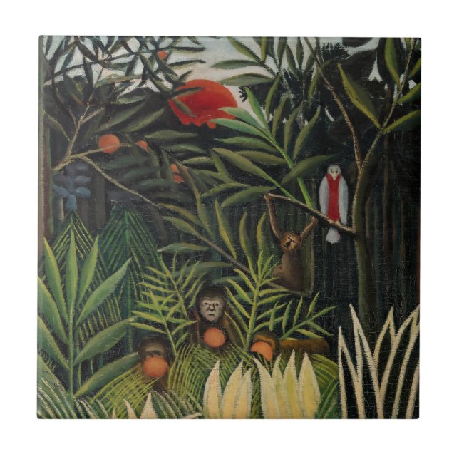 Azulejo Henri Rousseau - Monos y loro en la Selva Virgen (Frente)