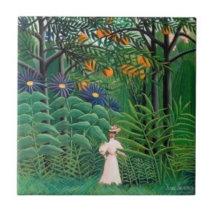 Azulejo Henri Rousseau - Mujer caminando en un bosque exót