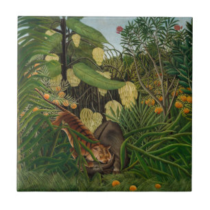 Azulejo Henri Rousseau - Pelea entre Tigre y Búfalo