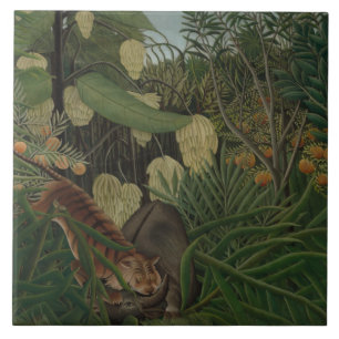 Azulejo Henri Rousseau - Pelea entre un tigre