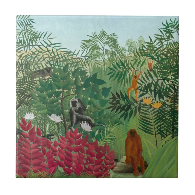 Azulejo Henri Rousseau - Selva Tropical con Monos (Frente)