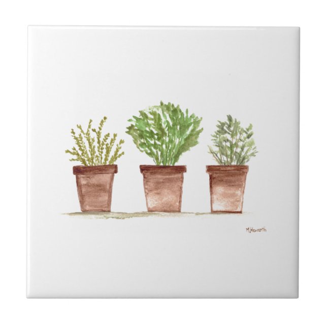 Azulejo Herbs sage rosemary thyme acuarela rústico (Frente)