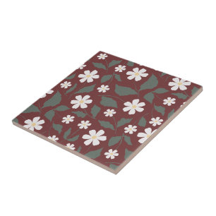 Azulejo Herencia moderna floral margarita rojo oscuro y ve