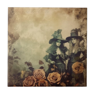 Azulejo Hermanas de Brujas Victorianas Antiguas Sepia