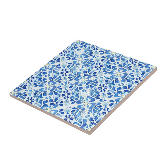 Azulejo Hermosa acuarela azul offwhite amarillo pálido (Lado)