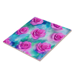 Azulejo Hermosa acuarela moderna colección de rosas rosada