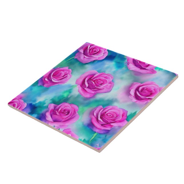 Azulejo Hermosa acuarela moderna colección de rosas rosada (Lado)