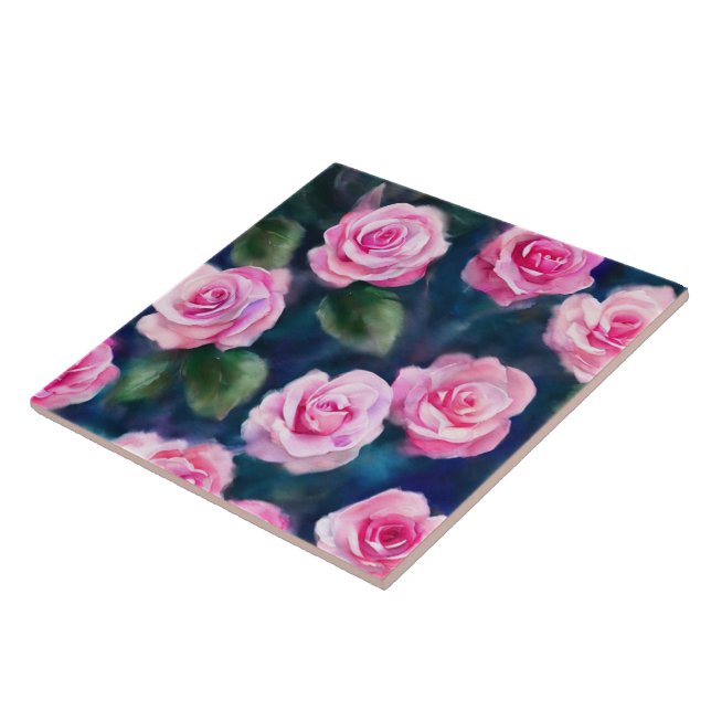 Azulejo Hermosa acuarela popular colección de rosas rosas  (Lado)