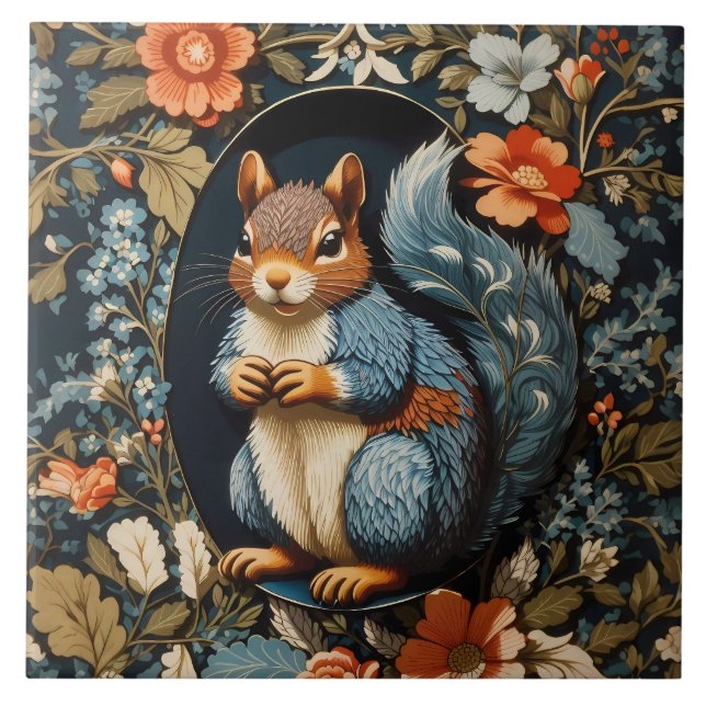 Azulejo Hermosa ardilla inspirada por William Morris (Frente)