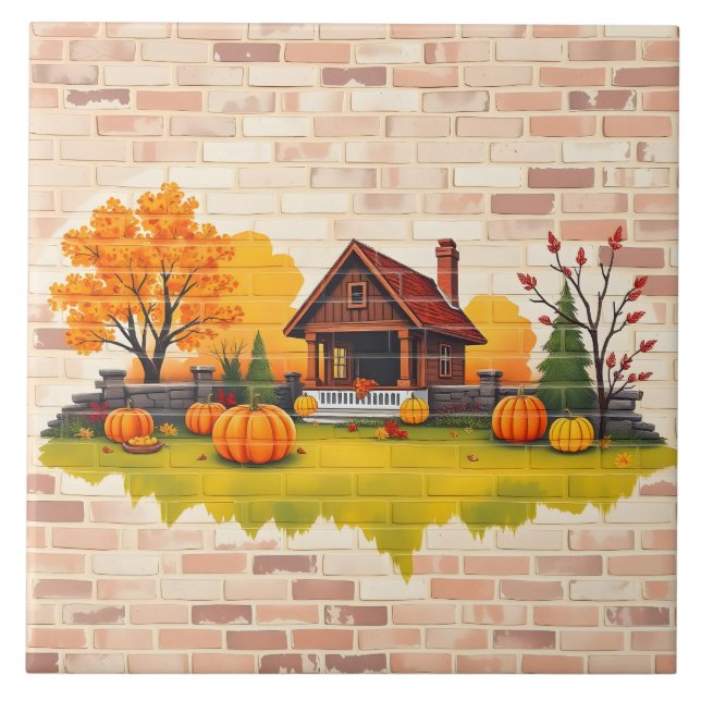 Azulejo Hermosa caída popular feliz de Acción de Gracias (Frente)