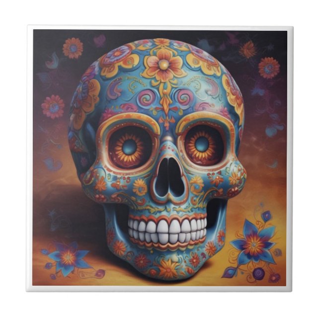 Azulejo Hermosa Calavera - dia de Los muertos (Frente)