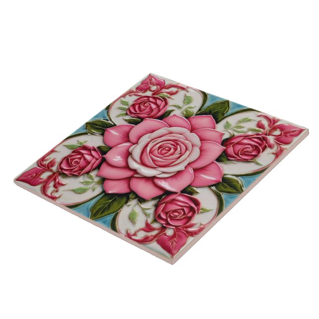 Azulejo Hermosa colección de rosas rosadas populares (Lado)