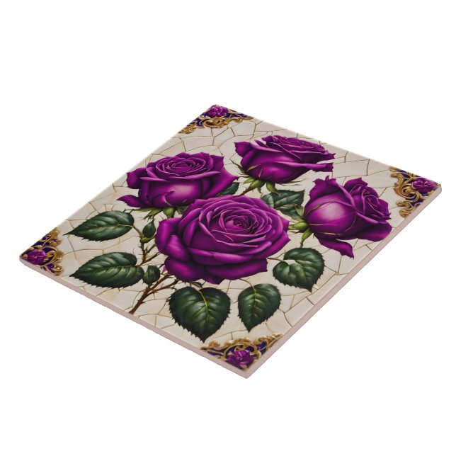 Azulejo Hermosa colección popular de Rosas morados (Lado)