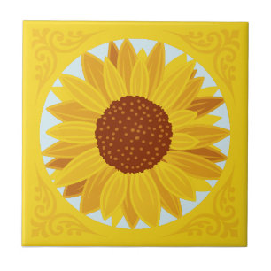 Azulejo Hermosa Flor Amarilla de Girasol Grande